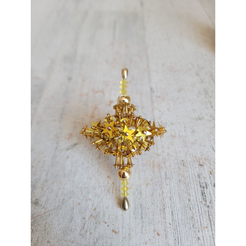 Vintage star golden unique sequin beaded ornament Xmas push pin home